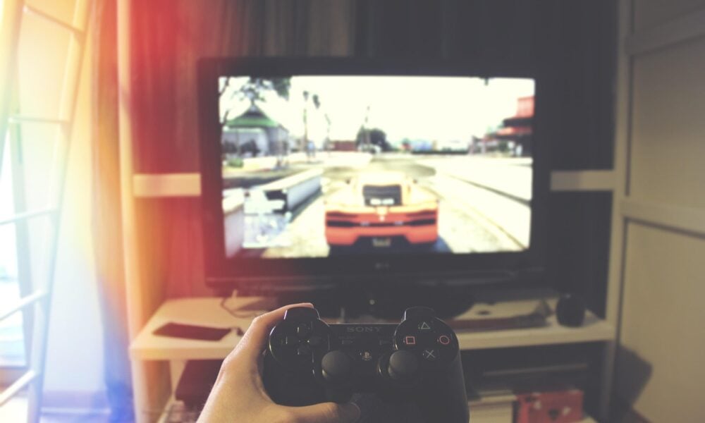 Playing PS in living room