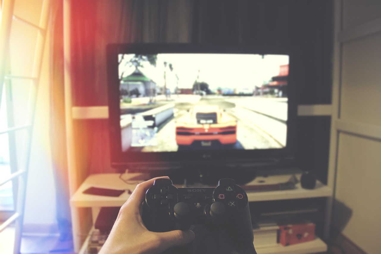 Playing PS in living room