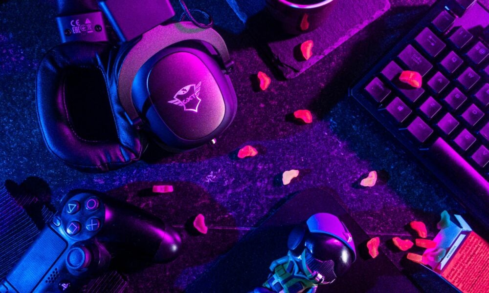 Earphones on laptop keyboard