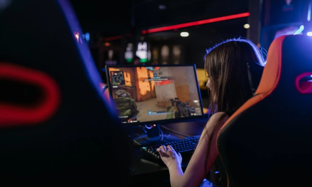 Female Gamer in Gamer chair