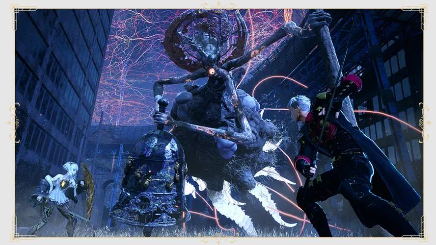 A screen cap of a boss fight from the upcoming game Code Vein 2