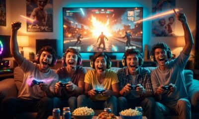 Friends playing video game