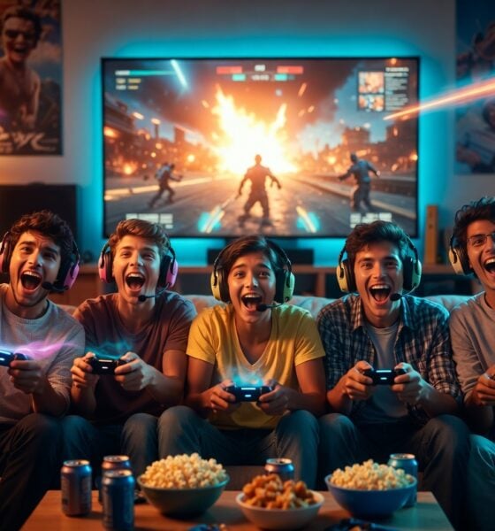 Friends playing video game