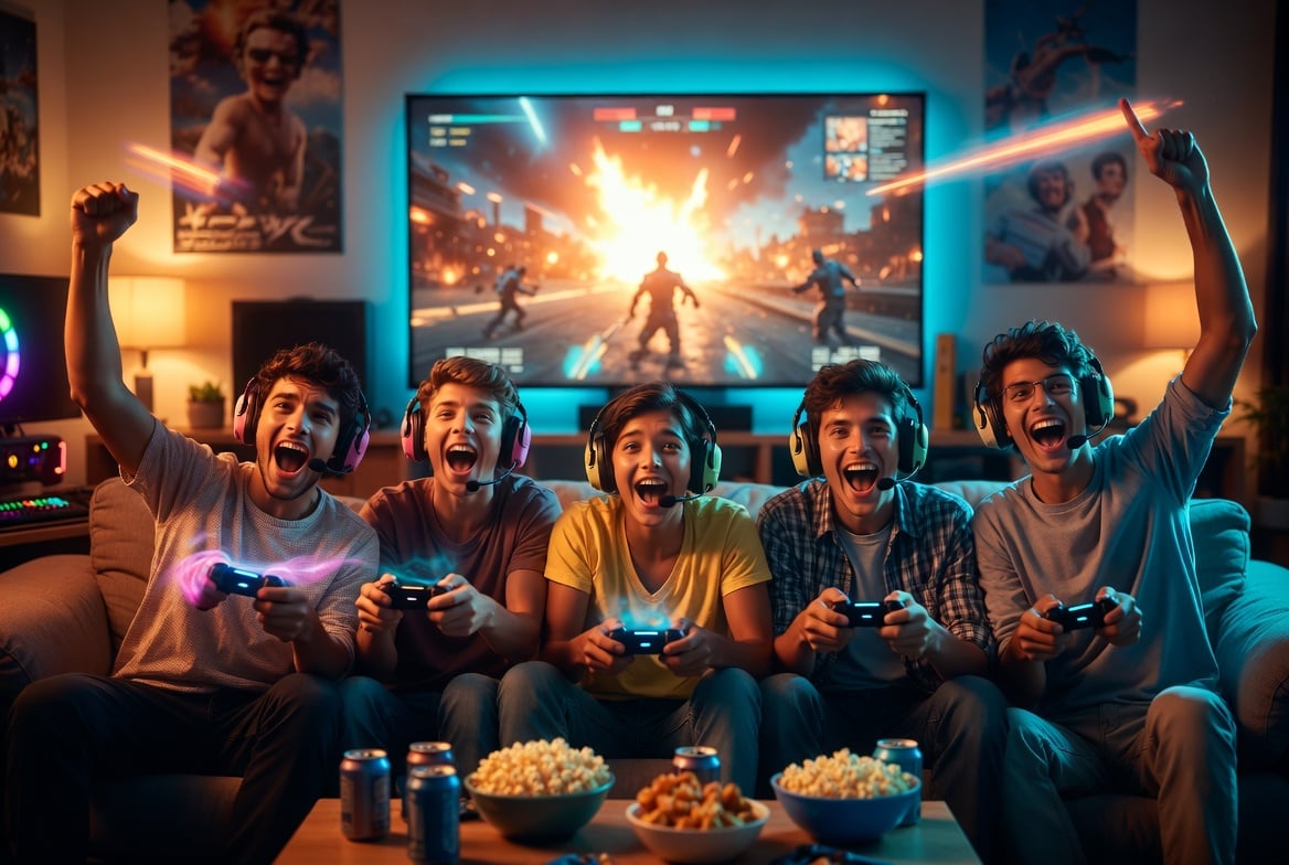 Friends playing video game