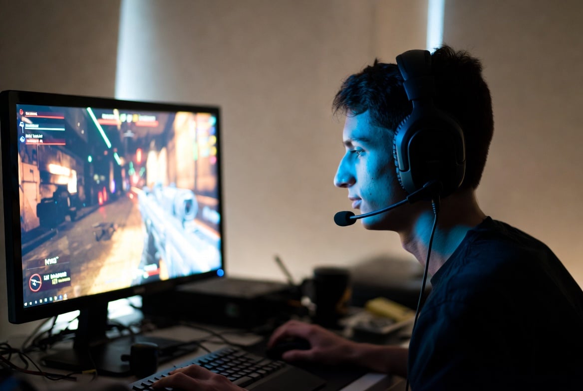 Gamer in his room