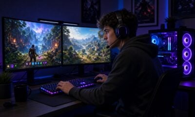 Gamer on two monitors