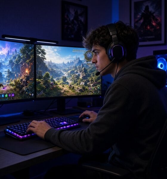 Gamer on two monitors