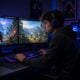 Gamer on two monitors