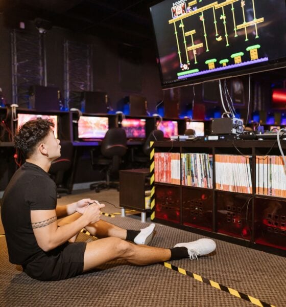 Playing retro game in a gaming hall