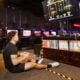 Playing retro game in a gaming hall